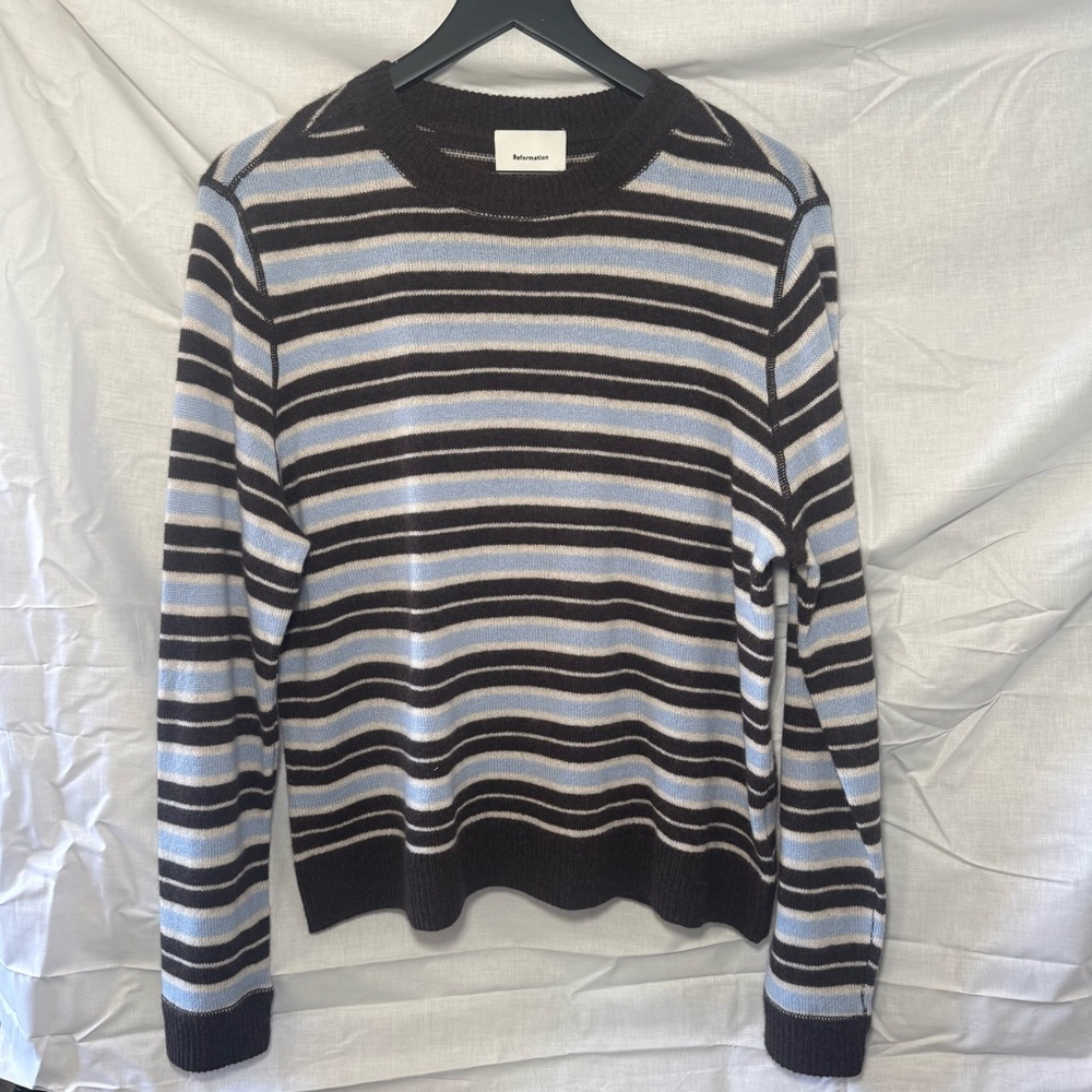 Reformation Cashmere Boyfriend Sweater Ice Water Multi Stripe XS
